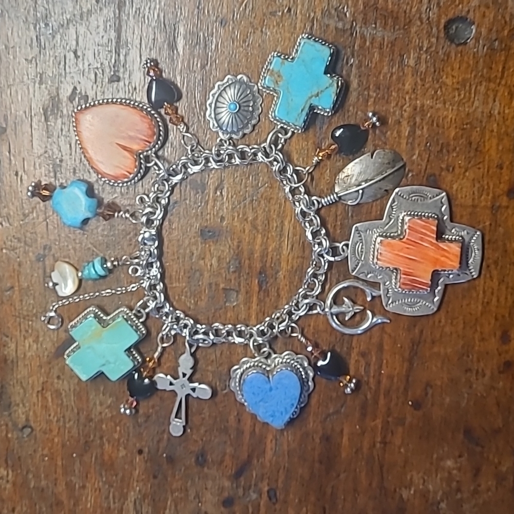 Joan Slifka 925 Sterling Silver and Stone  3-dimensional Charm Bracelet